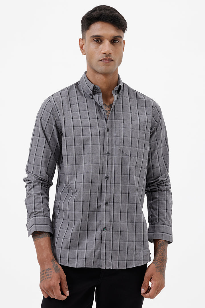 GREY MELANGE COTTON CHECK SHIRT