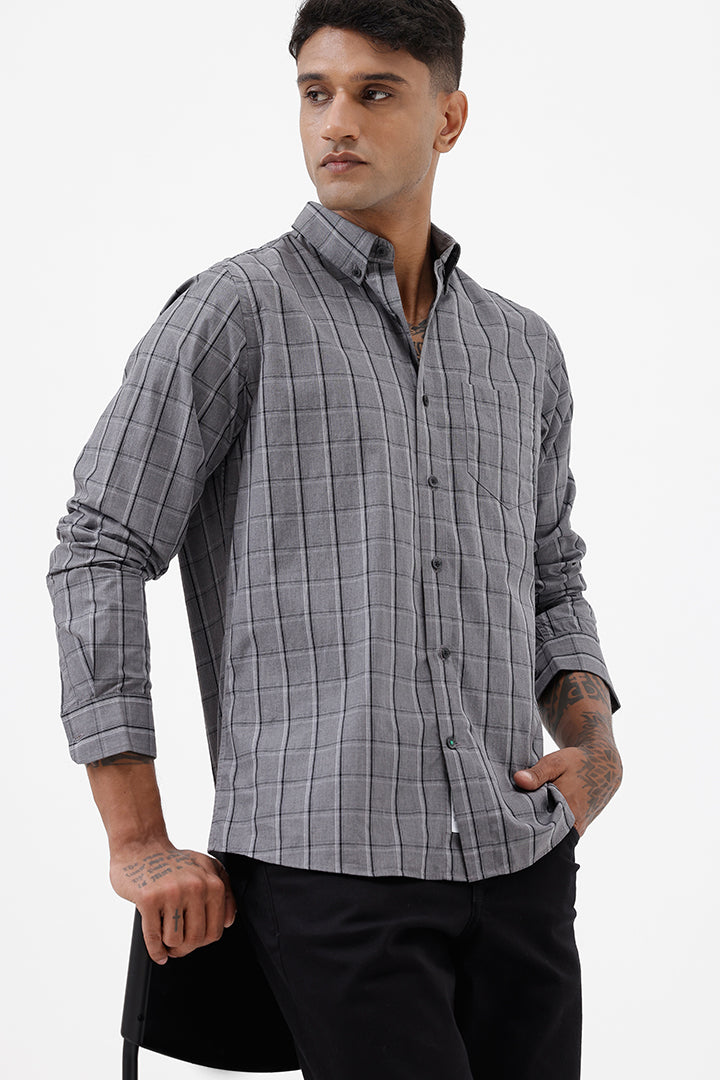 GREY MELANGE COTTON CHECK SHIRT