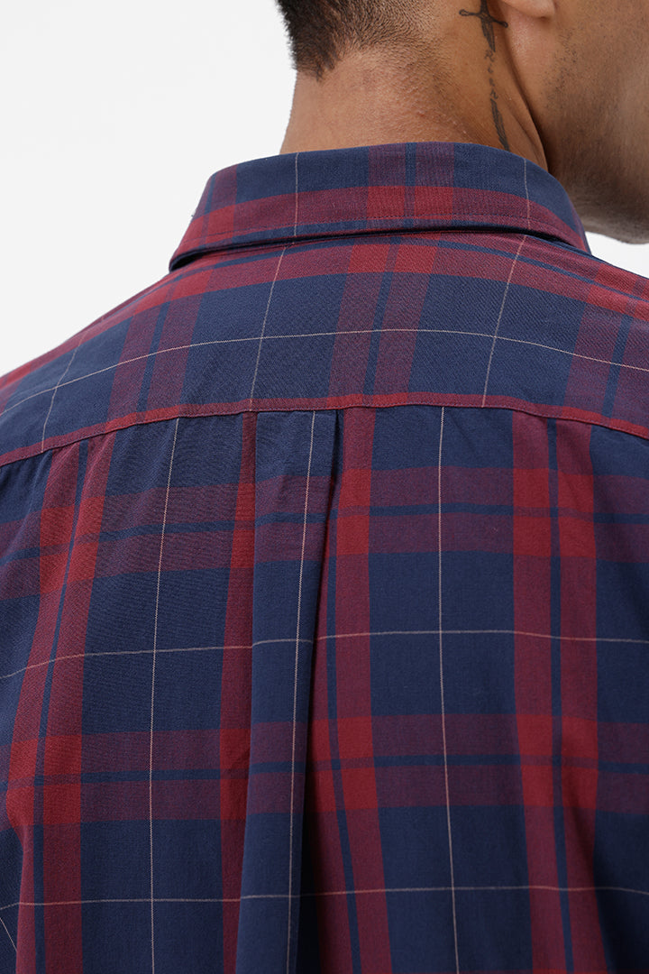 NAVY COTTON CHECK SHIRT