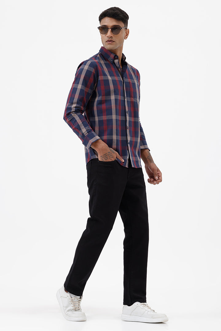 NAVY RED COTTON CHECK SHIRT