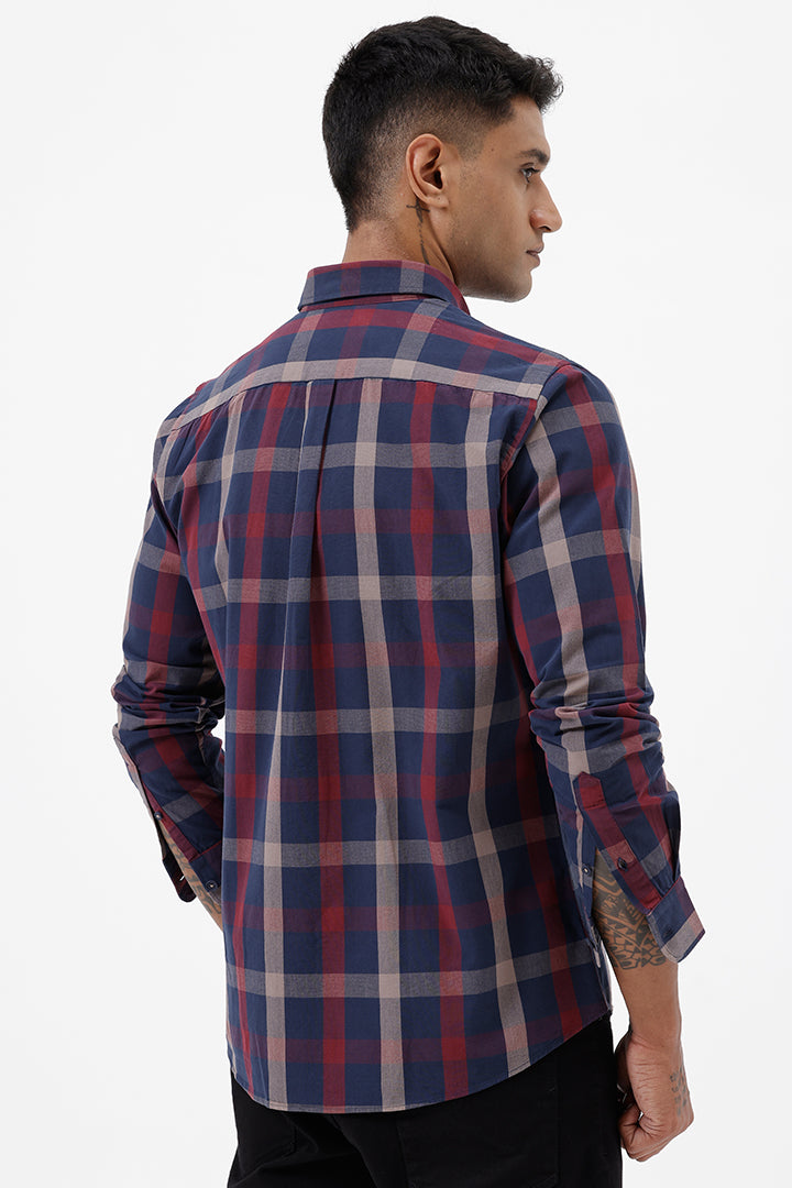 NAVY RED COTTON CHECK SHIRT