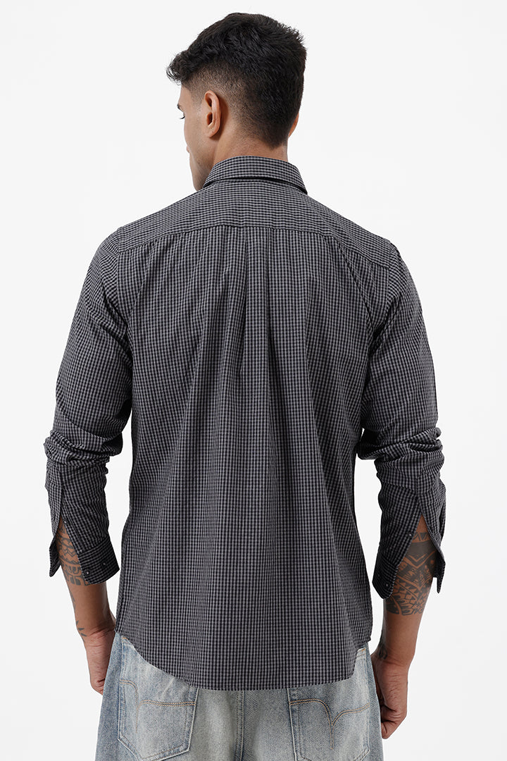 BLACK MELANGE COTTON CHECK SHIRT