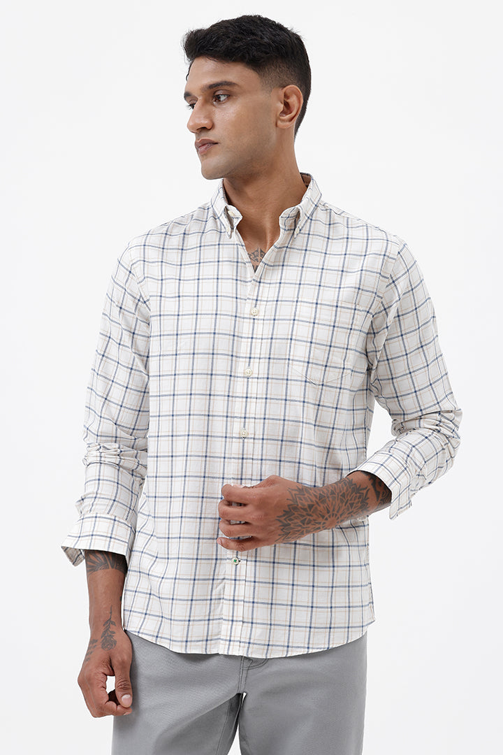 OFF WHITE COTTON CHECK SHIRT