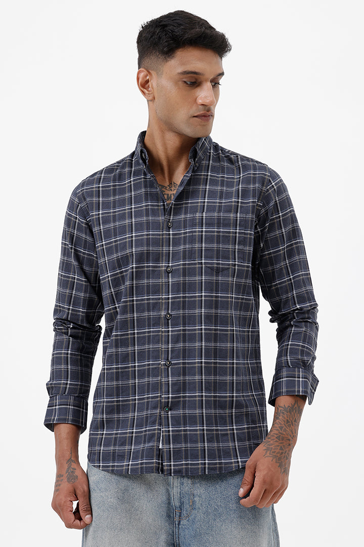 NAVY COTTON CHECK SHIRT