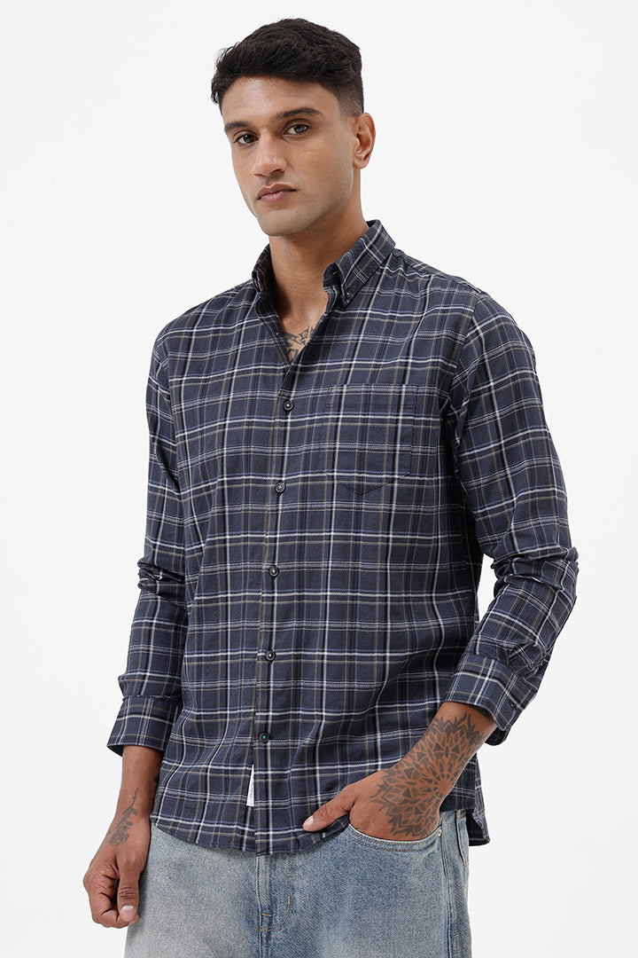 NAVY COTTON CHECK SHIRT