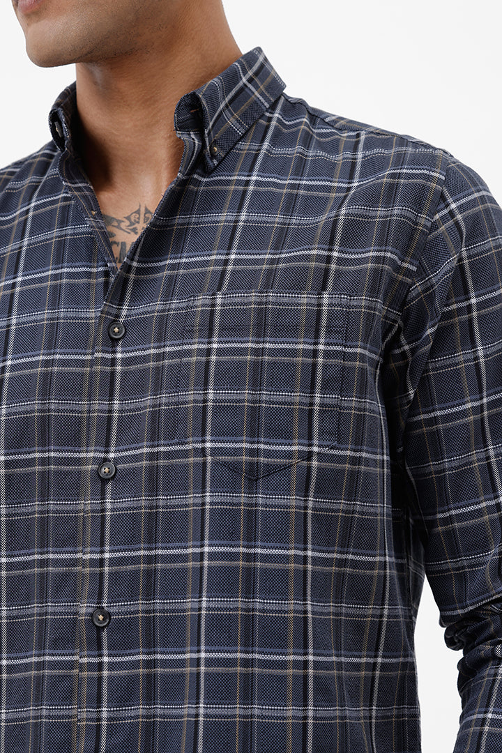 NAVY COTTON CHECK SHIRT