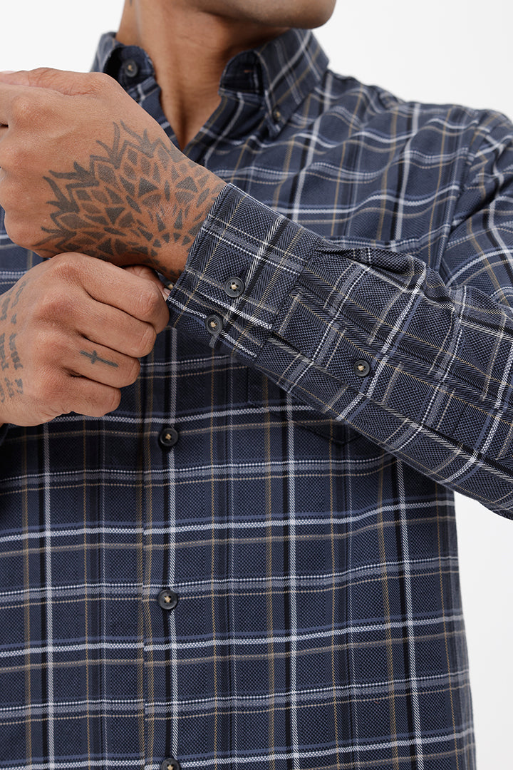 NAVY COTTON CHECK SHIRT