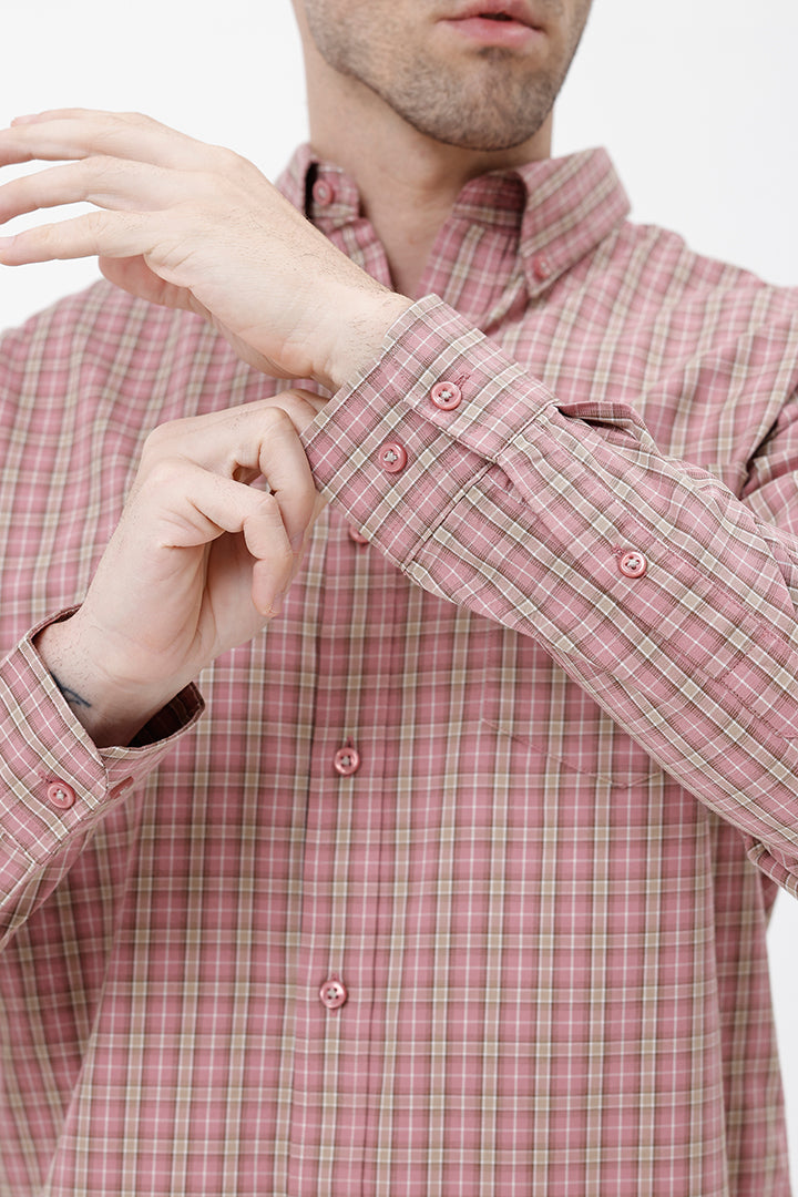 ONION PINK COTTON CHECK SHIRT