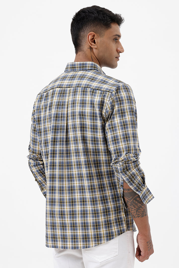 BLUE MUSTARD MELANGE COTTON CHECK SHIRT