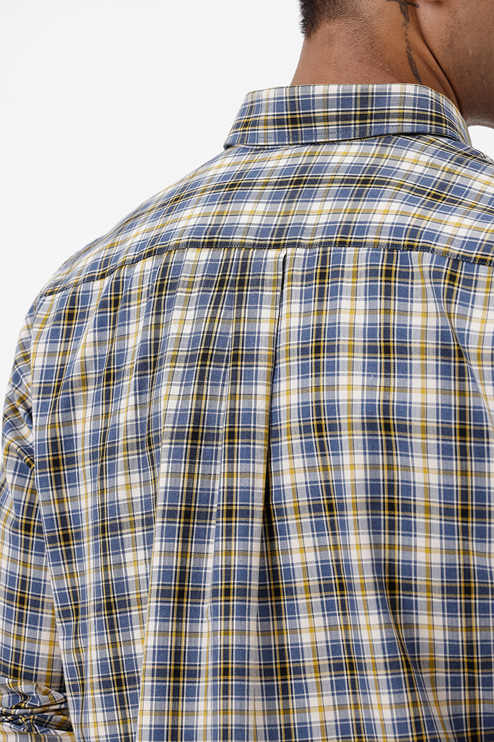 BLUE MUSTARD MELANGE COTTON CHECK SHIRT
