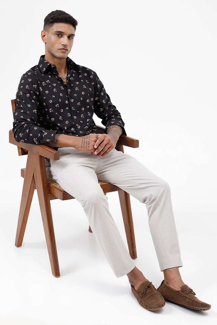 BLACK LEAF COTTON SPANDEX PRINT SHIRT