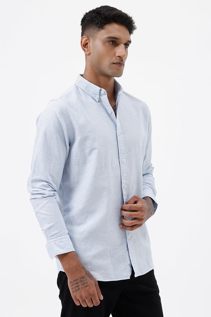BLUE COTTON LINEN STRIPE SHIRT
