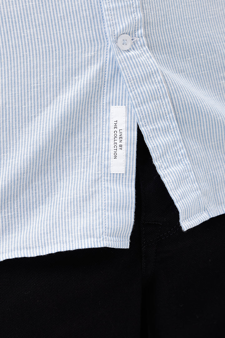 BLUE COTTON LINEN STRIPE SHIRT