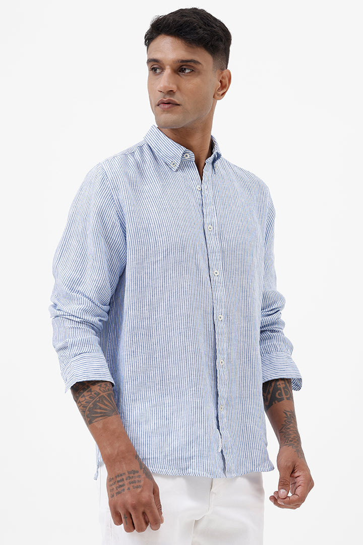 BLUE LINEN STRIPE SHIRT