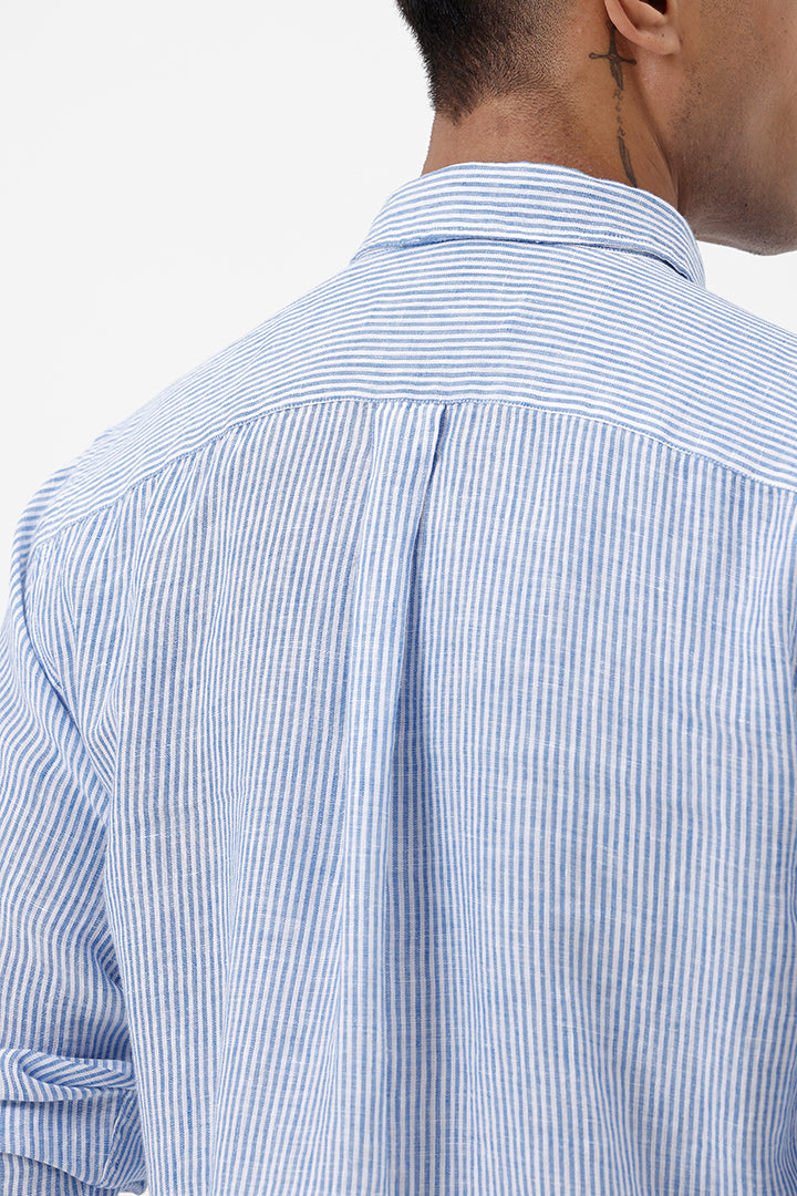BLUE LINEN STRIPE SHIRT