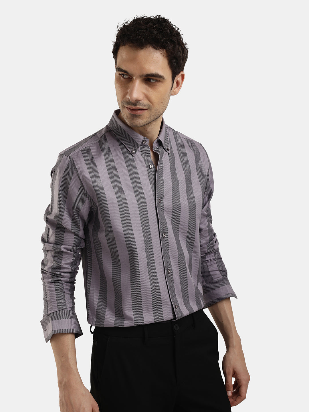 LAVENDER VERTICAL STRIPES FULL SLEEVES SHIRT