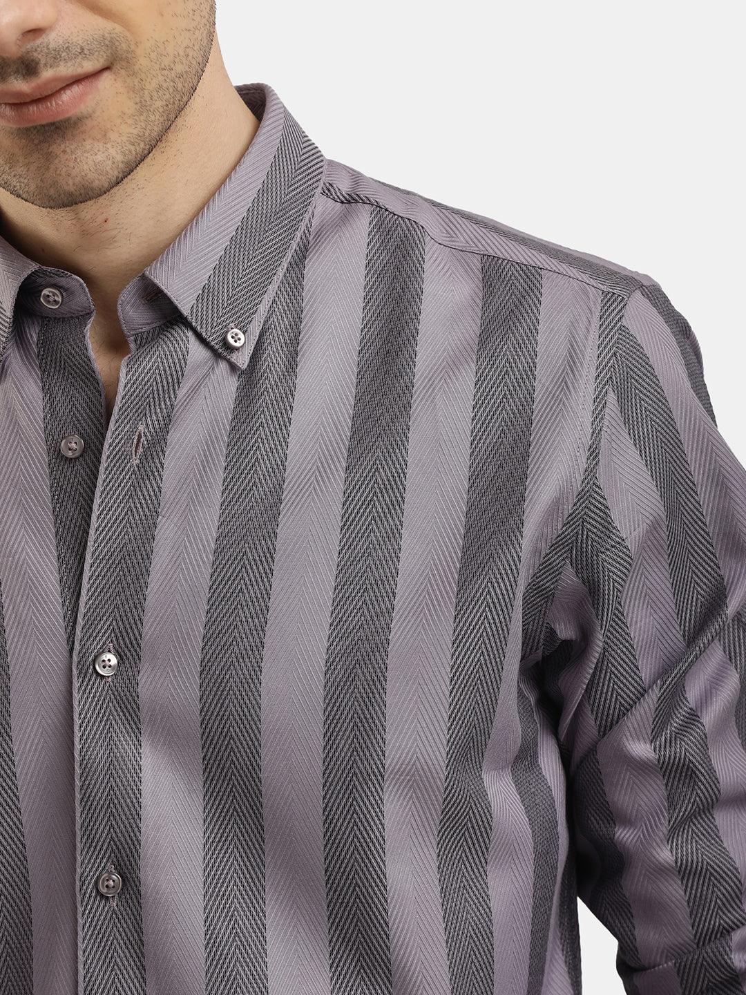 LAVENDER VERTICAL STRIPES FULL SLEEVES SHIRT
