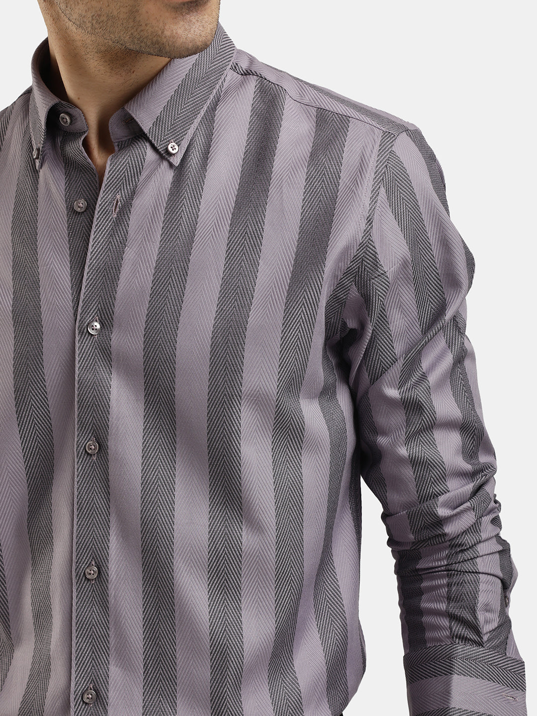 LAVENDER VERTICAL STRIPES FULL SLEEVES SHIRT
