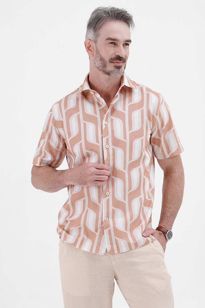 BRICK ORANGE GEOMETRIC
COTTON LINEN PRINT SHIRT