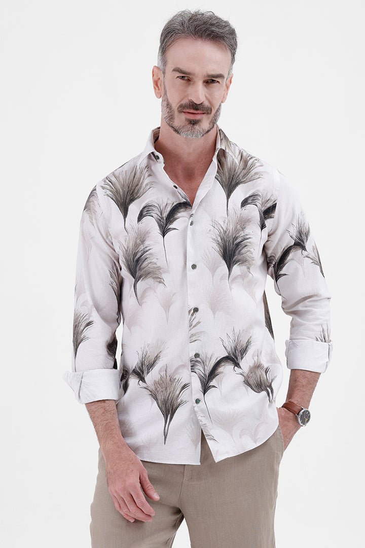 GREEN PAMPAS GRASS COTTON LINEN PRINT SHIRT