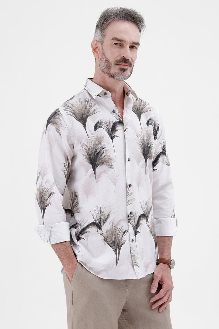 GREEN PAMPAS GRASS COTTON LINEN PRINT SHIRT
