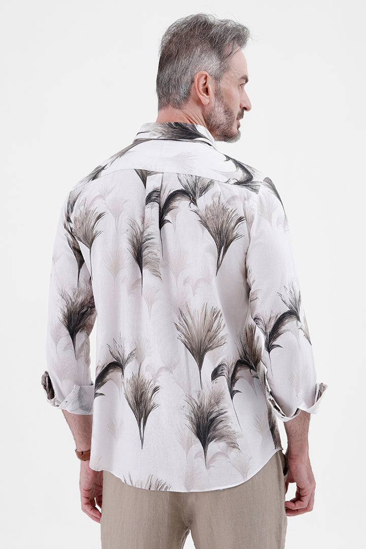 GREEN PAMPAS GRASS COTTON LINEN PRINT SHIRT