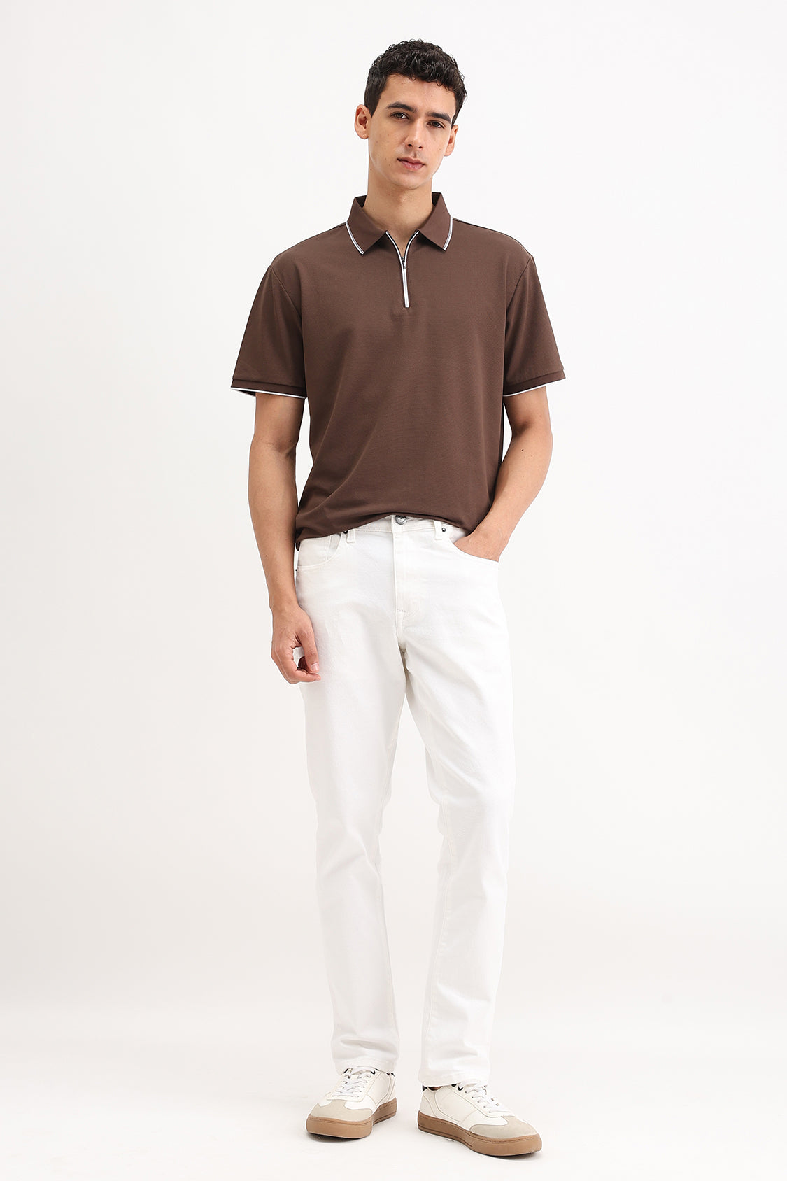 PLAIN ZIPPER POLO T-SHIRT