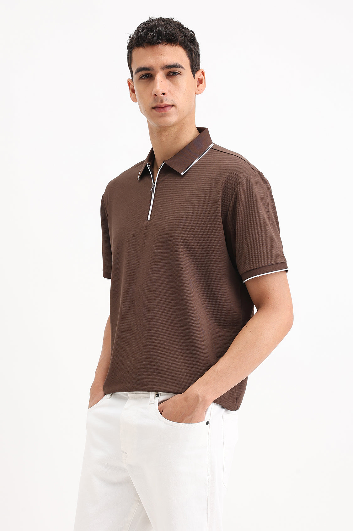 PLAIN ZIPPER POLO T-SHIRT