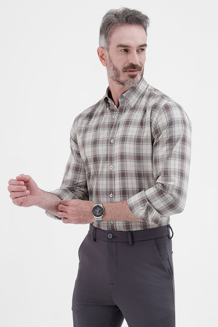 BROWN COTTON CHECK SHIRT