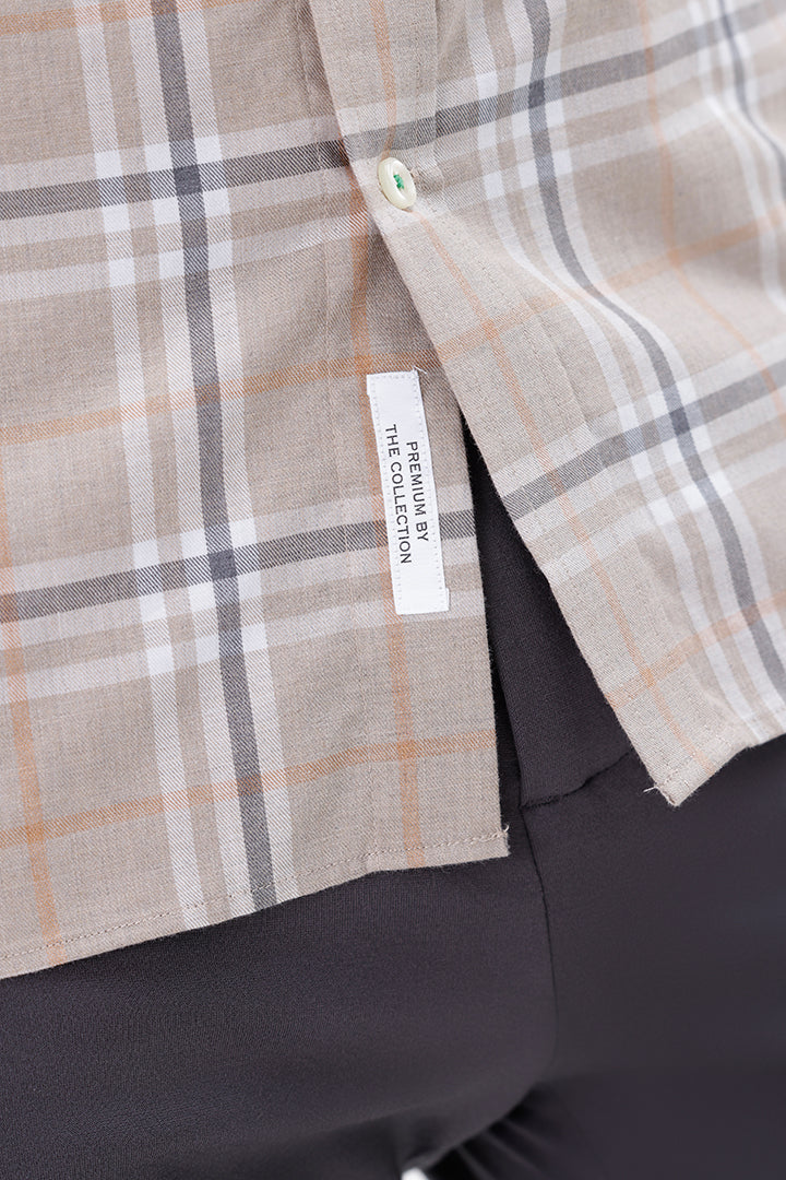 BEIGE MELANGE COTTON CHECK SHIRT