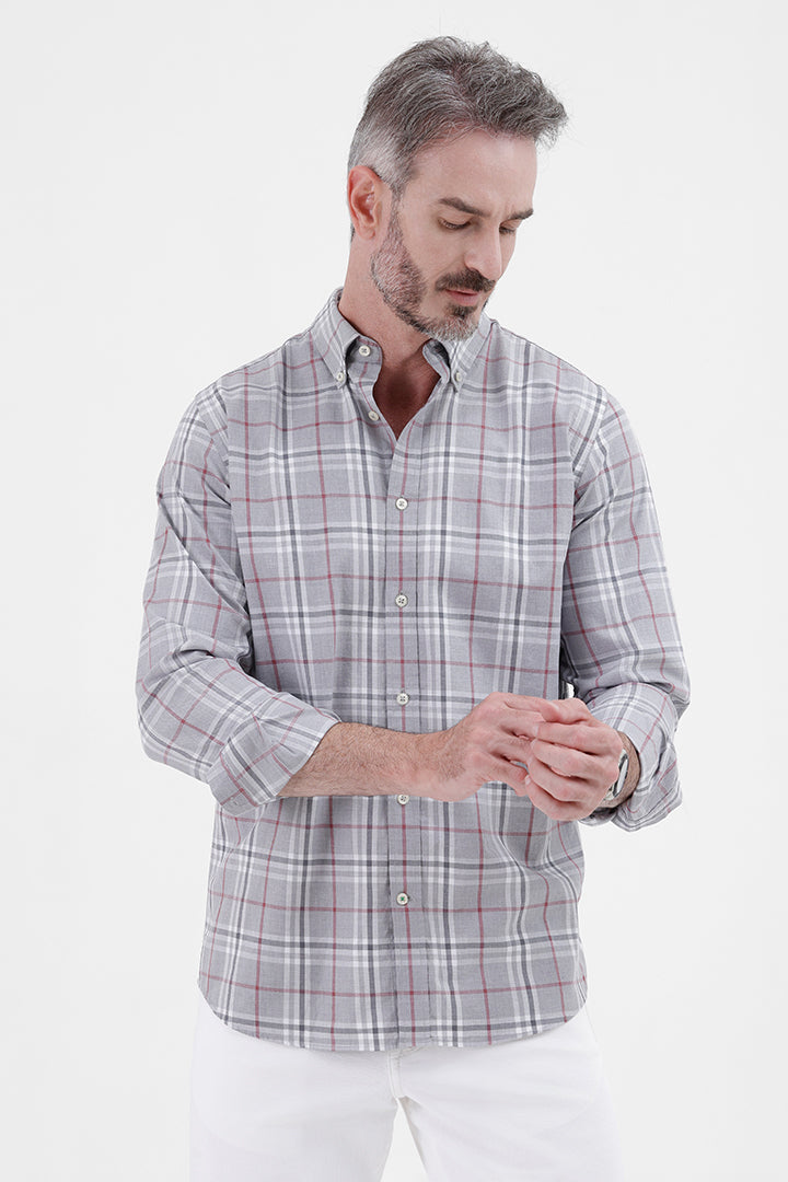 GREY MELANGE COTTON CHECK SHIRT