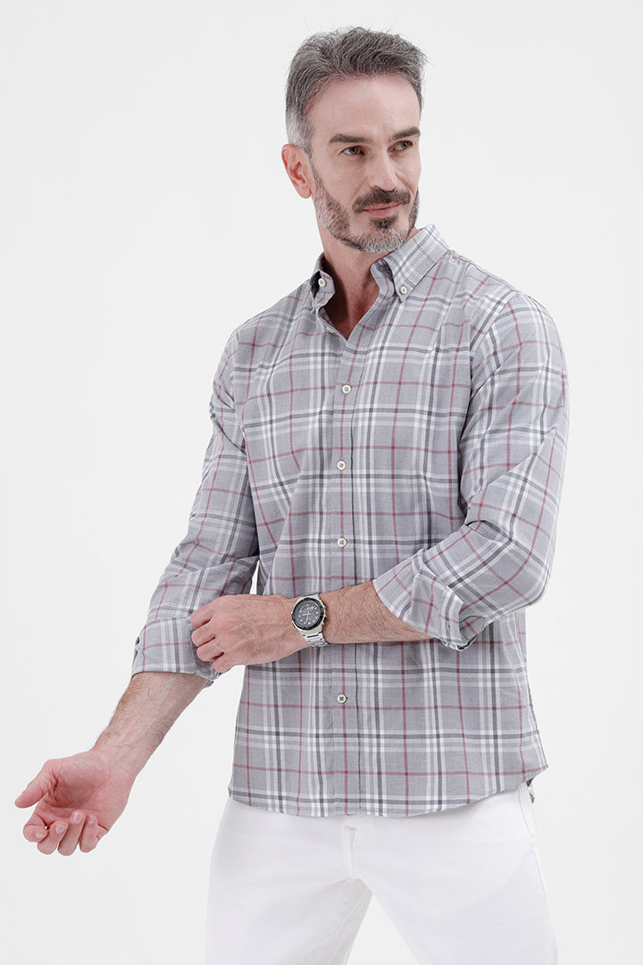 GREY MELANGE COTTON CHECK SHIRT
