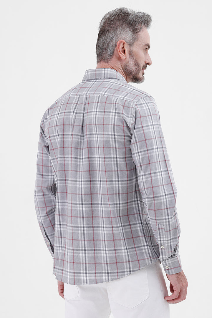 GREY MELANGE COTTON CHECK SHIRT