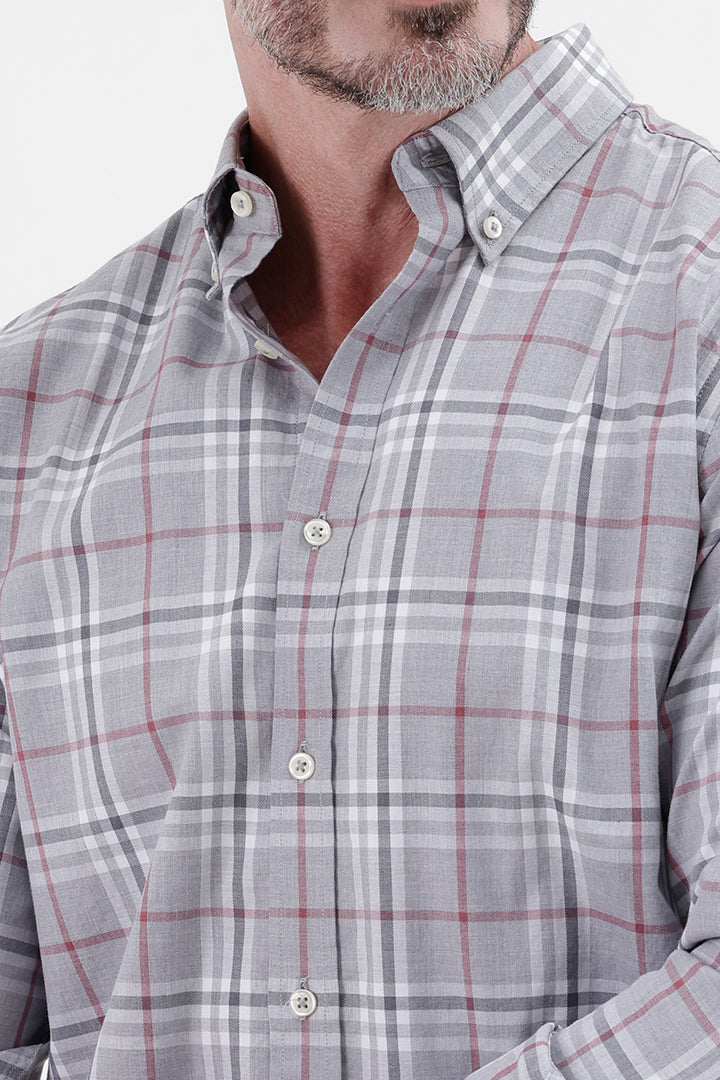 GREY MELANGE COTTON CHECK SHIRT
