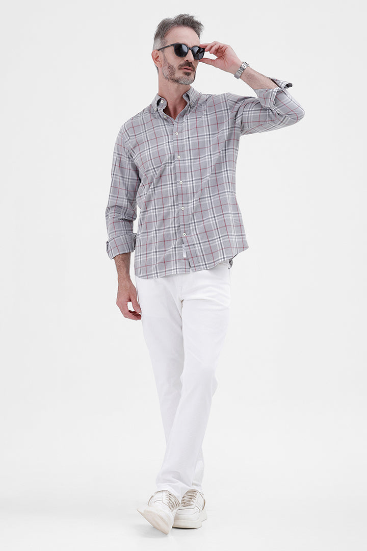 GREY MELANGE COTTON CHECK SHIRT