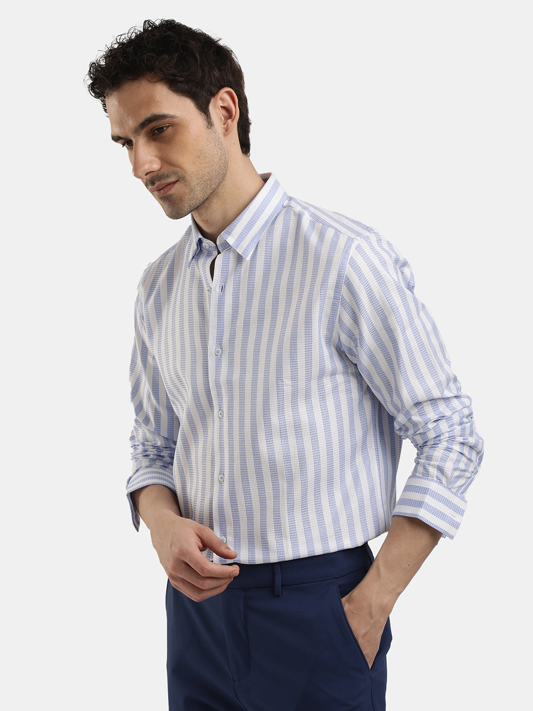 LIGHT BLUE SLIM FIT STRIPED SHIRT