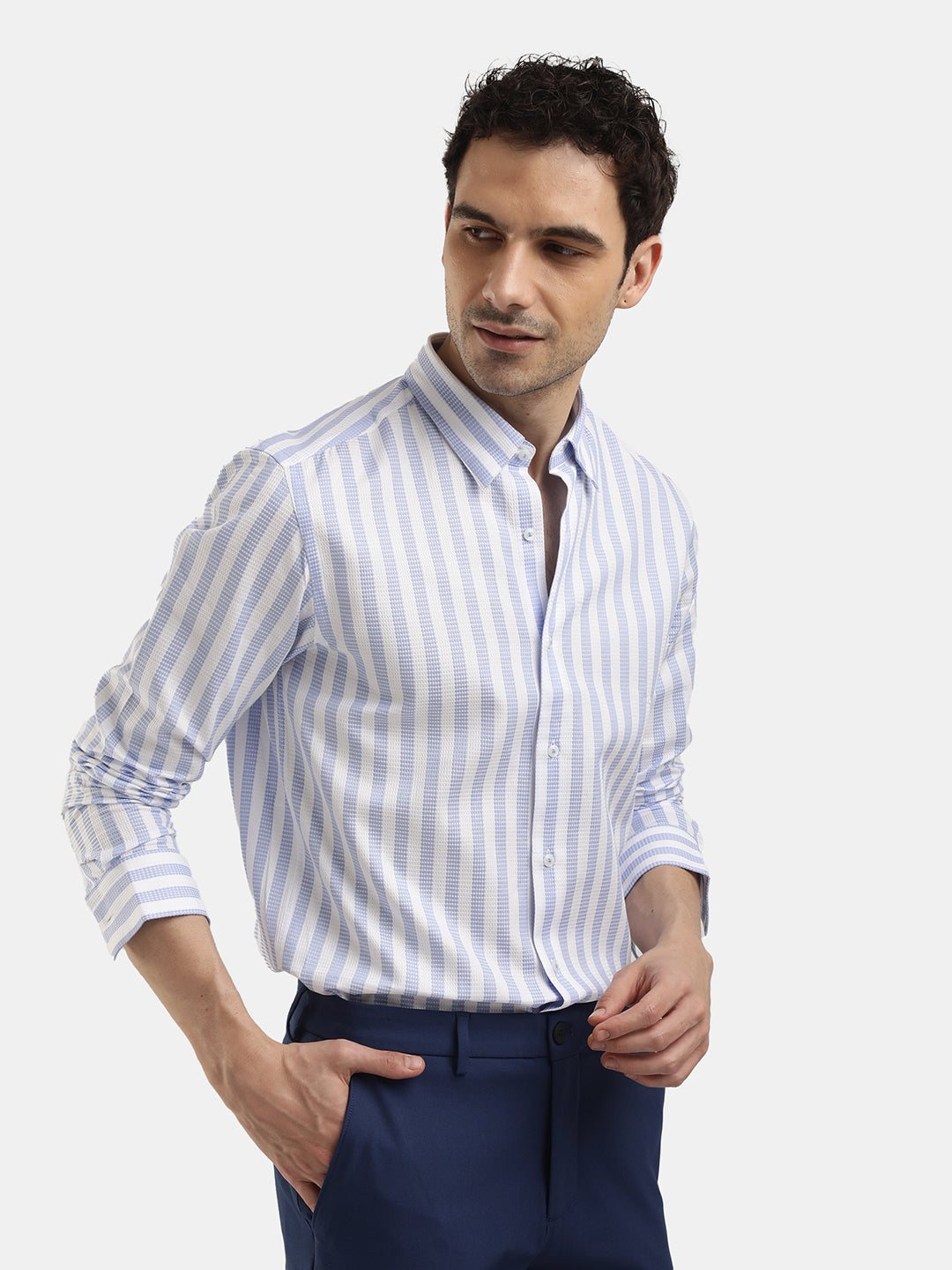 LIGHT BLUE SLIM FIT STRIPED SHIRT