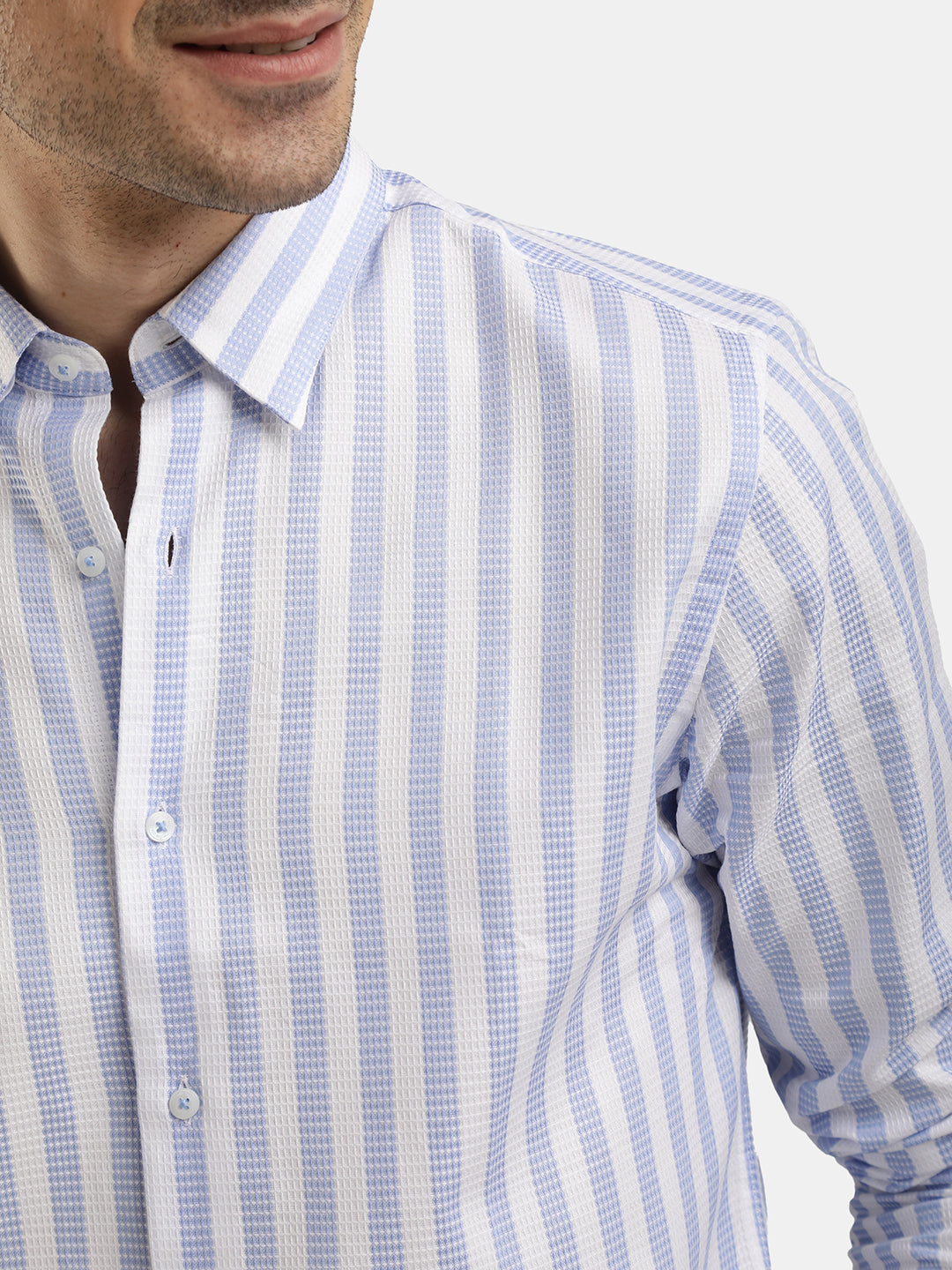 LIGHT BLUE SLIM FIT STRIPED SHIRT