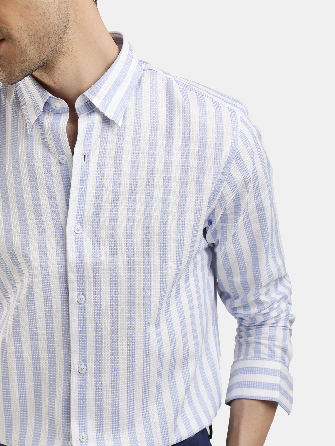 LIGHT BLUE SLIM FIT STRIPED SHIRT