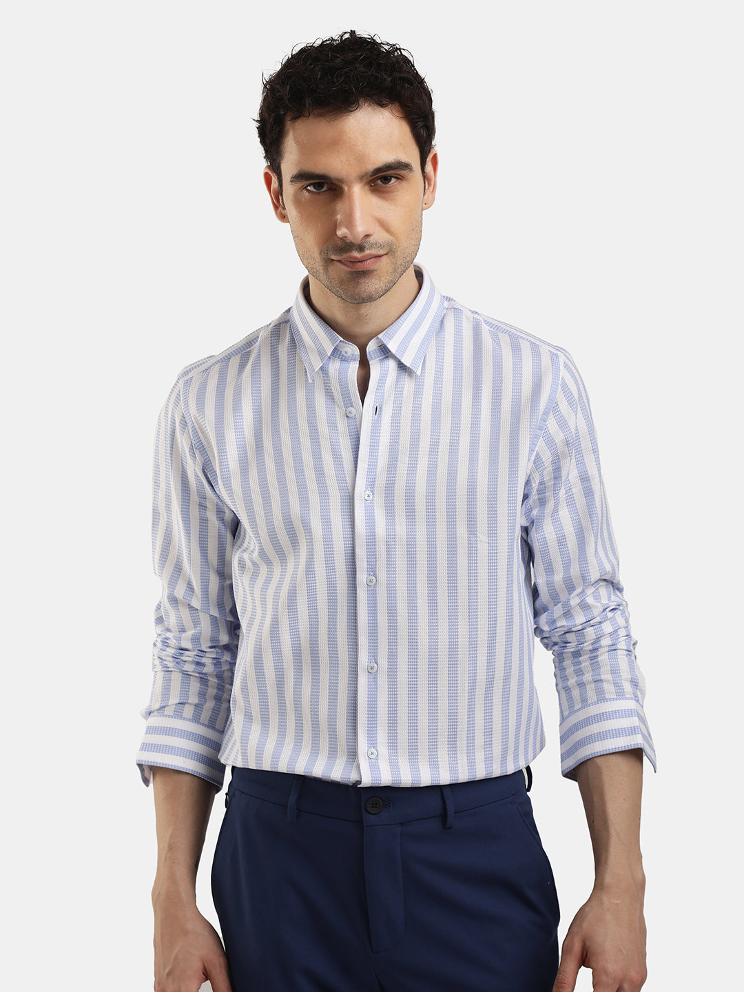 LIGHT BLUE SLIM FIT STRIPED SHIRT