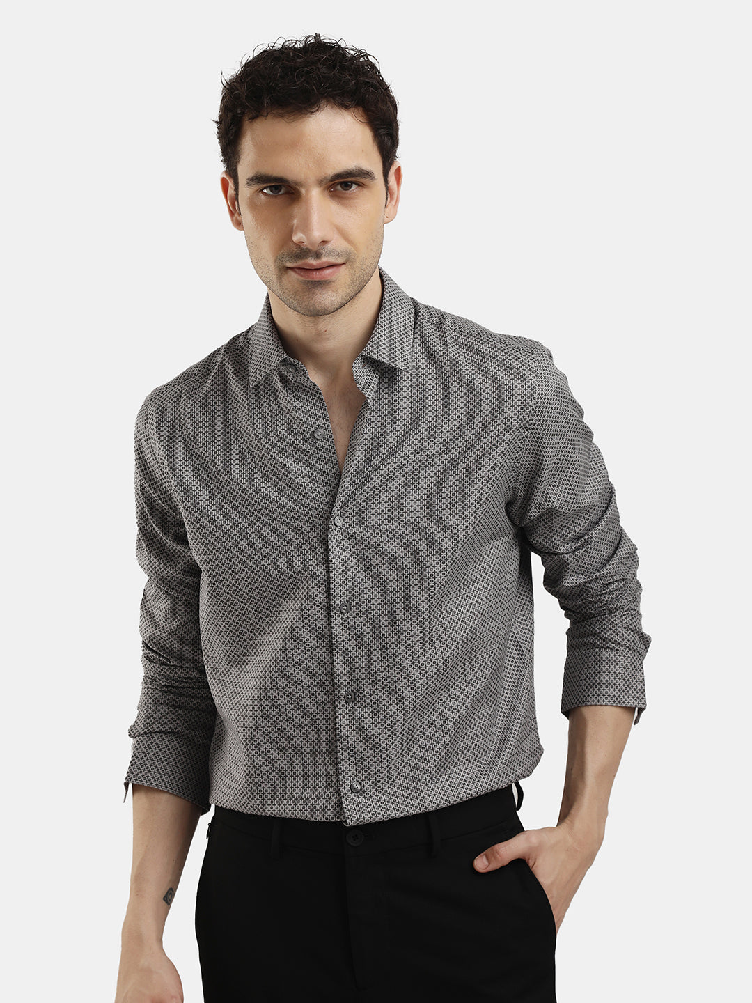 GREY DOBBY JACQUARD SHIRT