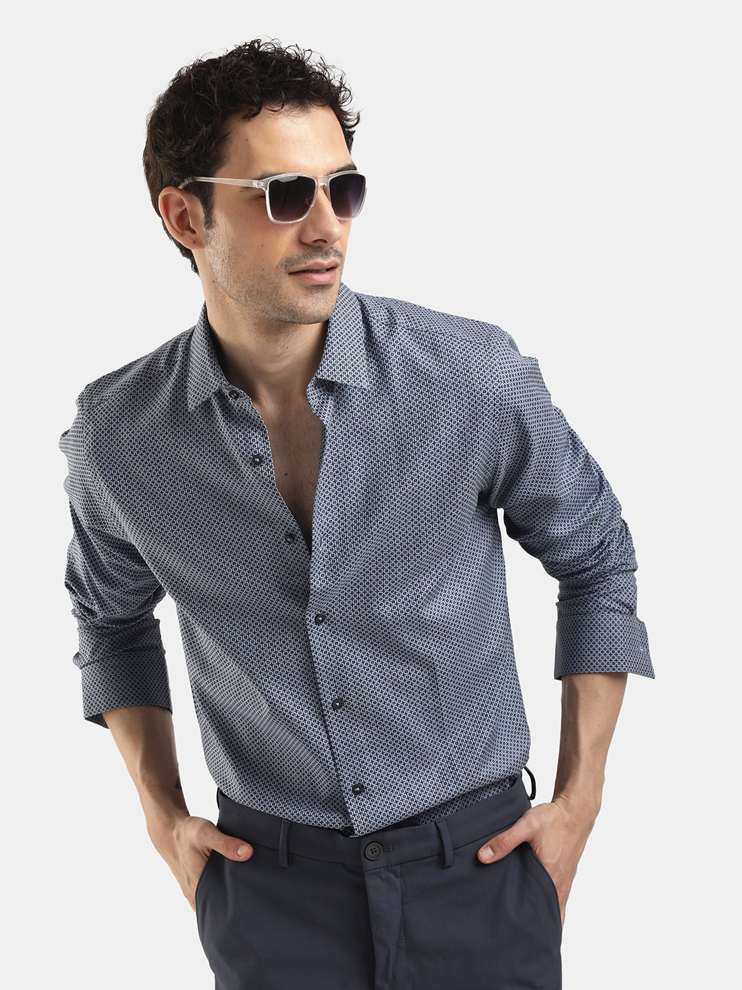 LIGHT BLUE DOBBY JACQUARD SHIRT