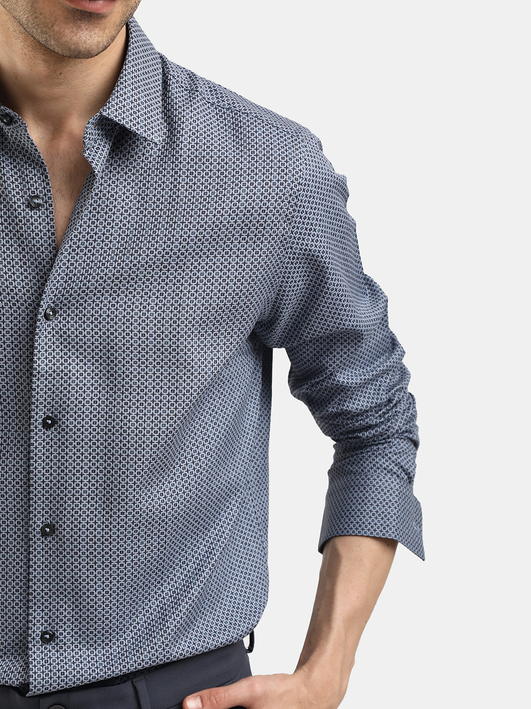 LIGHT BLUE DOBBY JACQUARD SHIRT