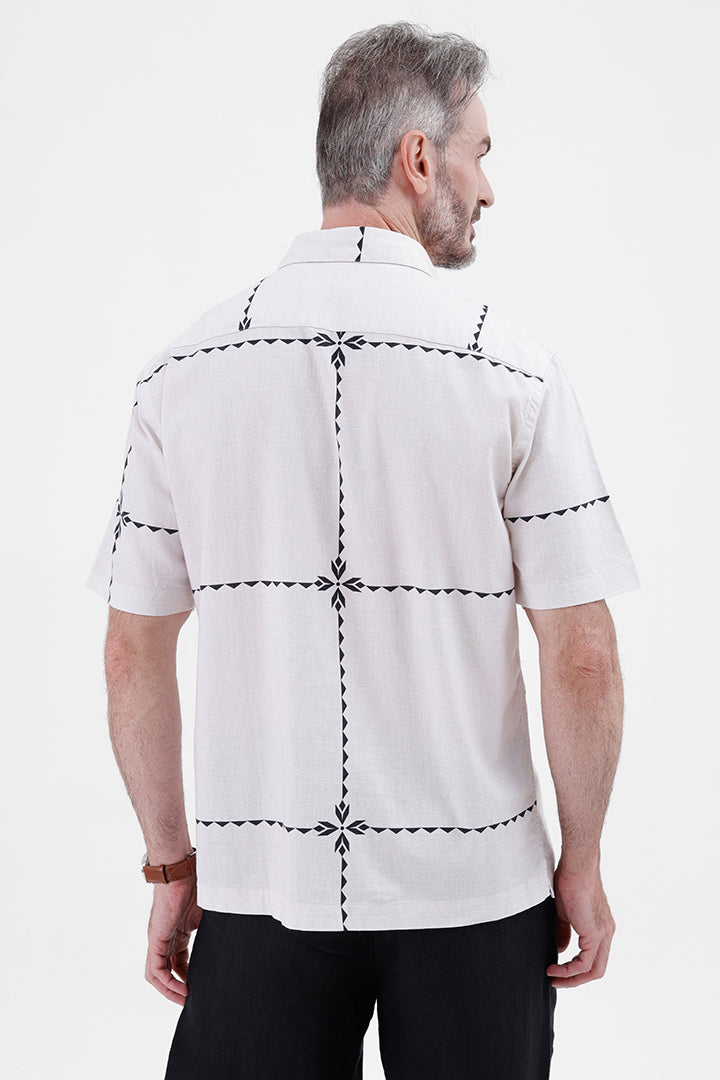 BEIGE GEOMETRIC
COTTON LINEN PRINT SHIRT