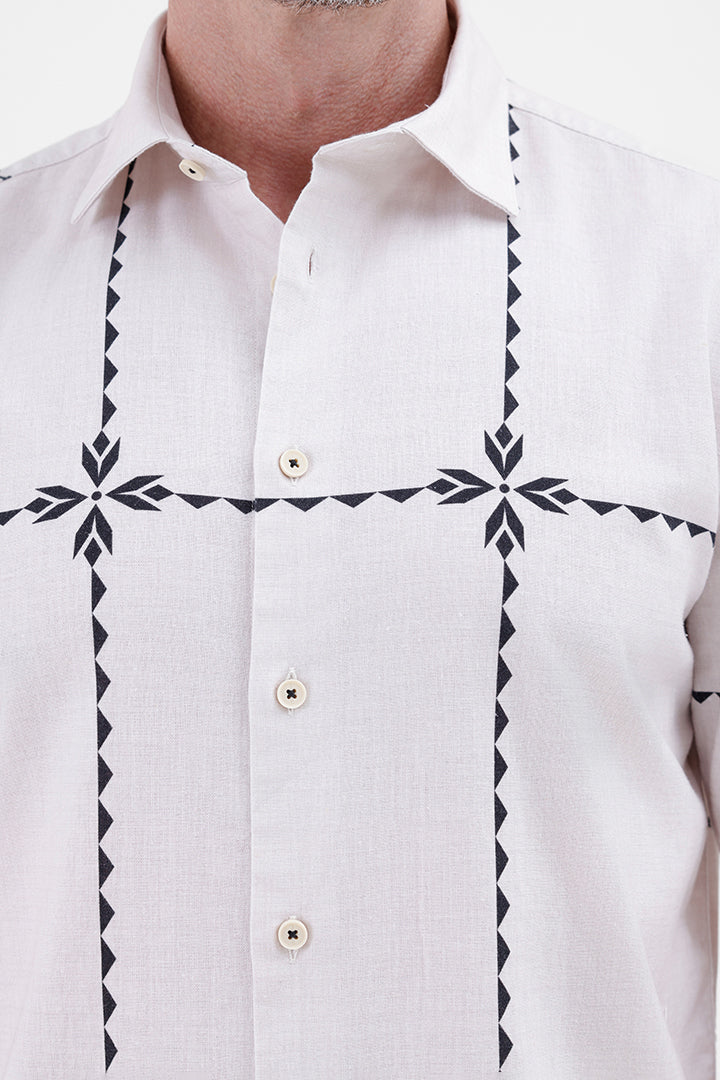 BEIGE GEOMETRIC
COTTON LINEN PRINT SHIRT