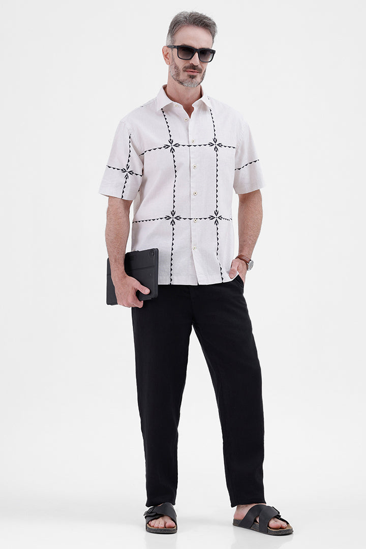 BEIGE GEOMETRIC
COTTON LINEN PRINT SHIRT