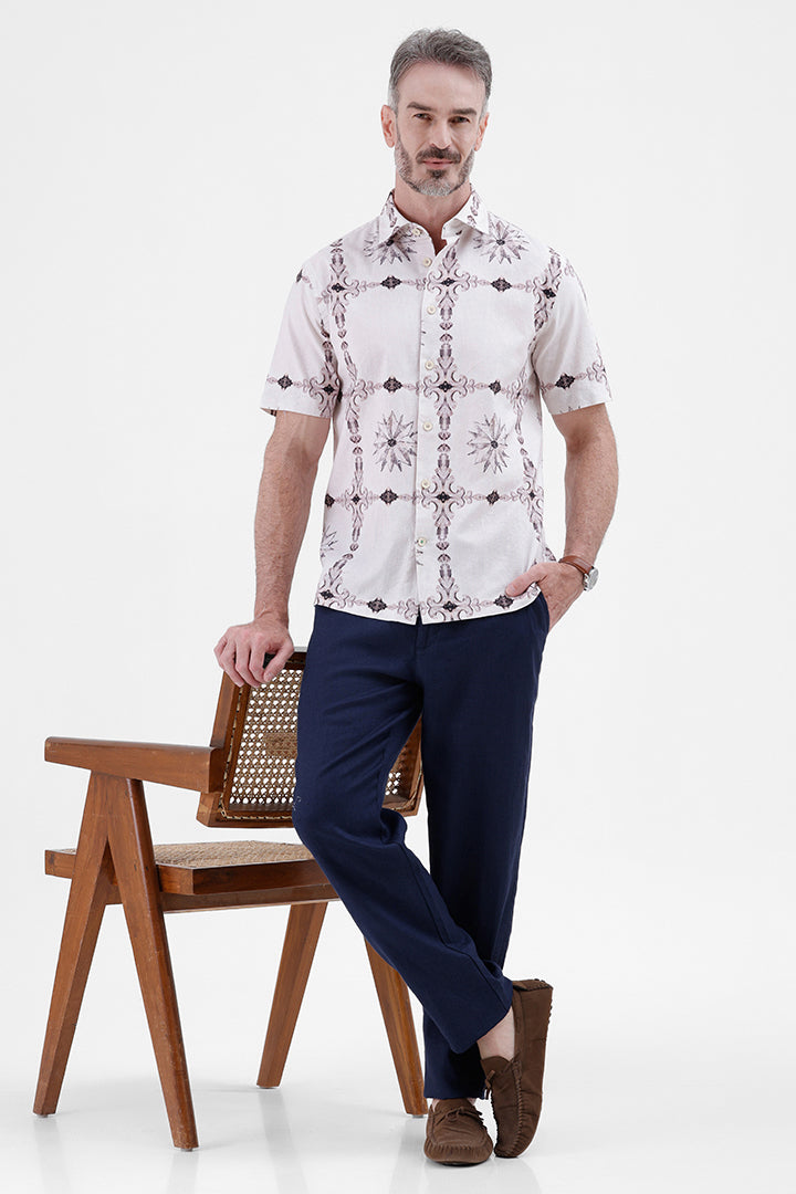 LT. VOILET BAROQUE
COTTON LINEN PRINT SHIRT
