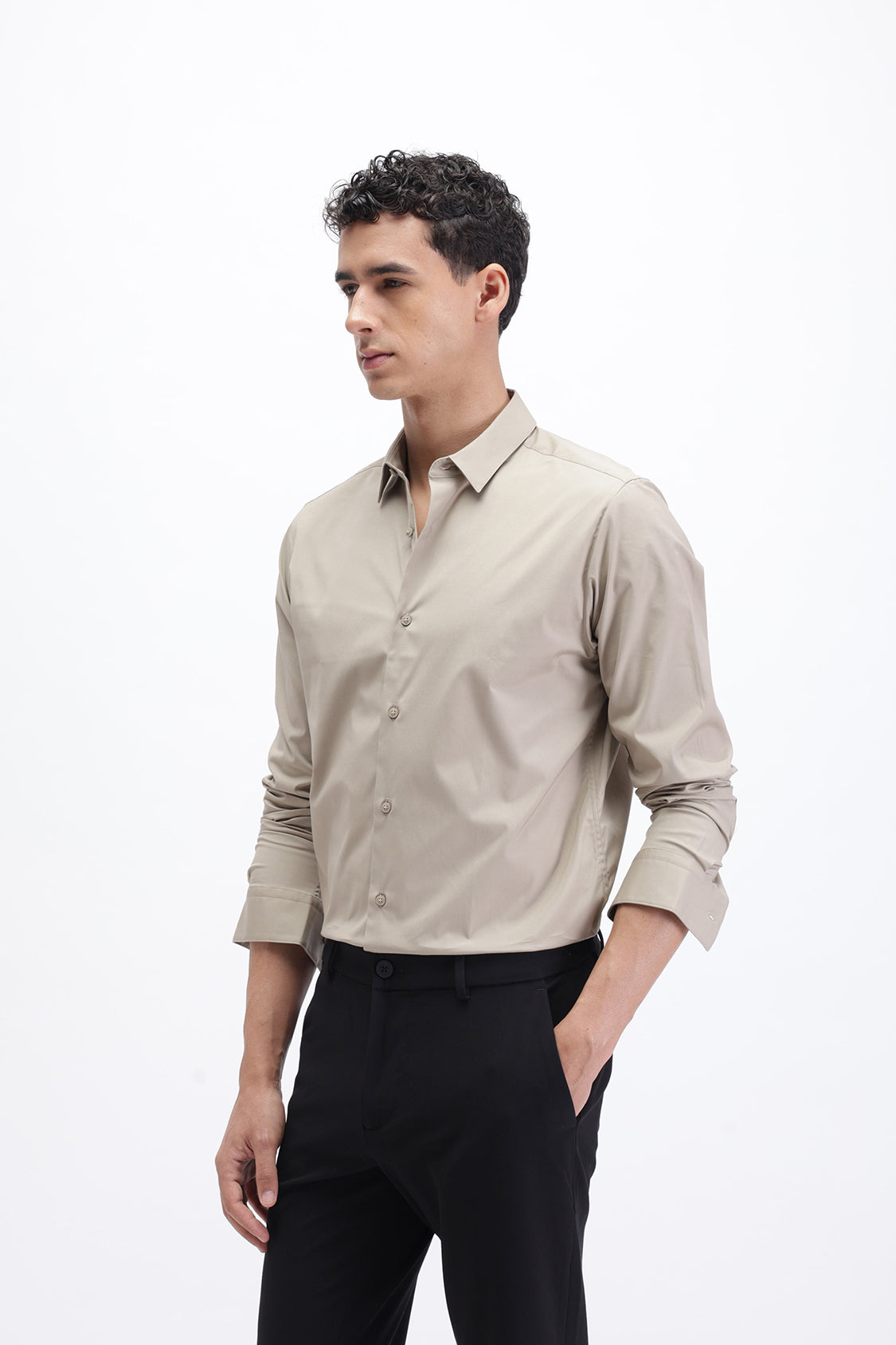 SOLID SLIM FIT COTTON SHIRT