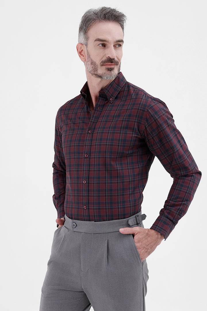 MAROON COTTON CHECK SHIRT