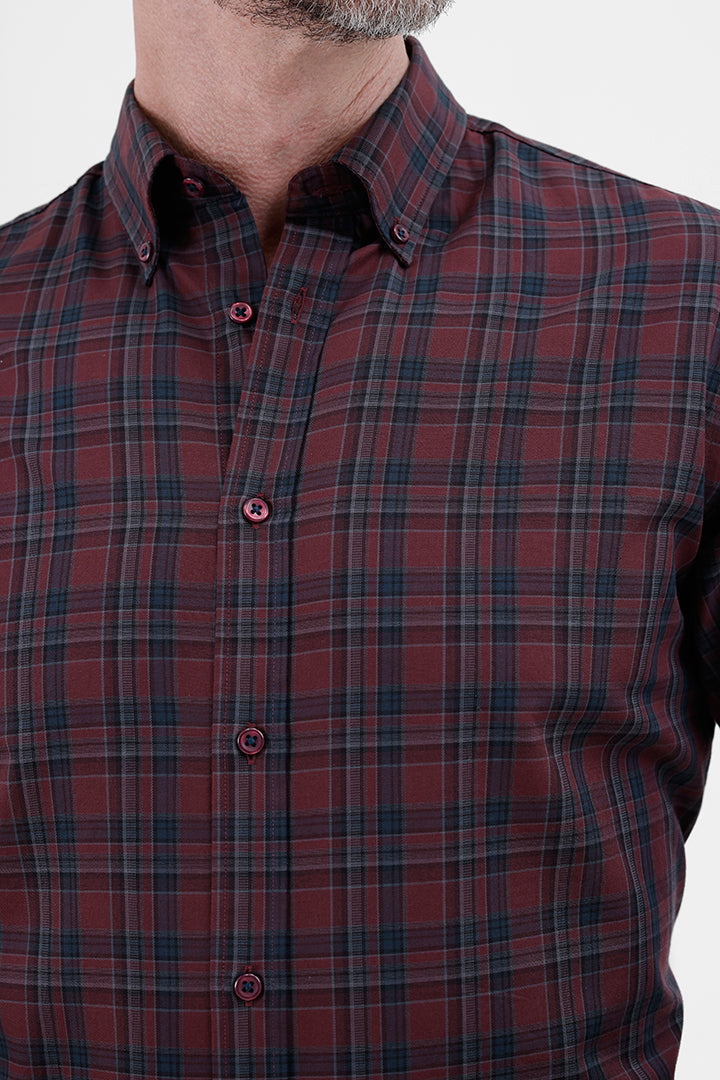 MAROON COTTON CHECK SHIRT